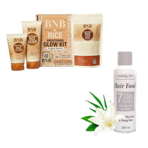 BNB Glow kit Ultimate 4 in 1 Skincare &Haircare Bundle-4 pcs Facewash, Scrub, Mask & Hair Oil