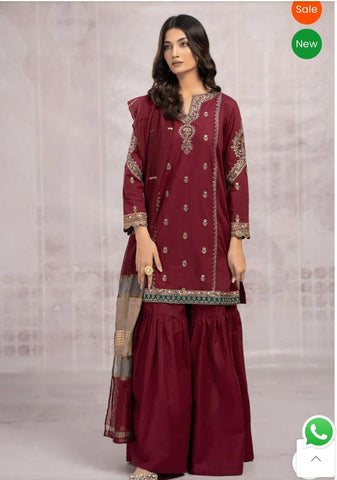 3 Pcs Women's Unstitched Embroidered Suit