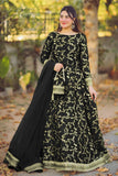 Elegant Black Katan Silk Embroidered Lehenga Set - 4 Pcs