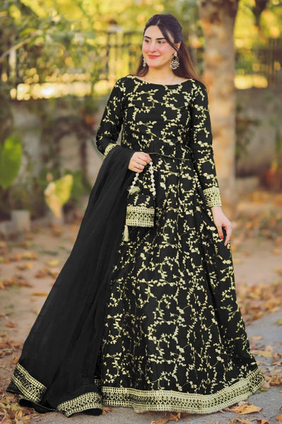 Elegant Black Katan Silk Embroidered Lehenga Set - 4 Pcs