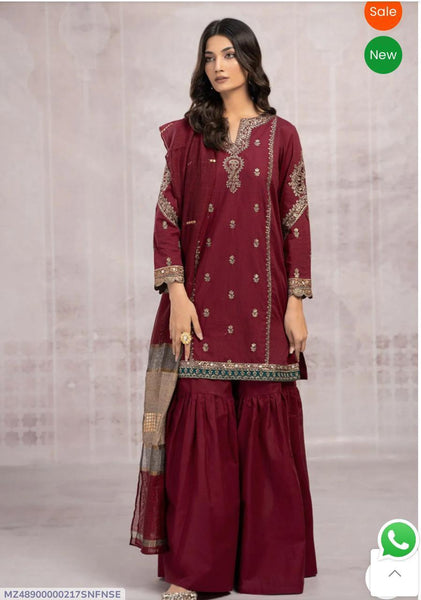 3 Pcs Women's Unstitched Embroidered Suit