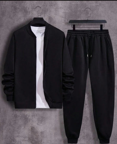 stylish Men's Zipper Track Suit-2 pcs Polyester, Plain Design