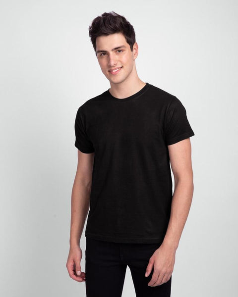 1 Pc Men's Stitched Round Neck T-Shirt, Black