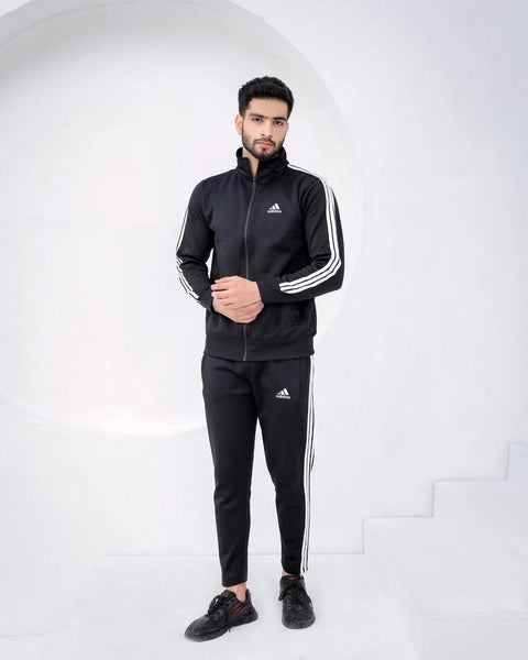 Men's Micro Fleece Zipper Track Suit - 2 Pcs in Classic Black