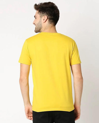 1 Pc Men's Stitched Round Neck T-Shirt, Yellow