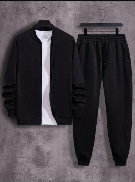 2 Pcs Men's Fleece Plain Zipper Track Suit